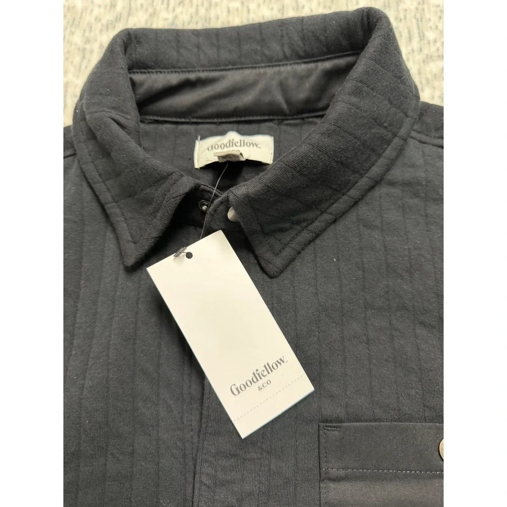 Goodfellow & Co Mens Quilted Shirt Jacket‎ Black Snap Front Shacket Medium NEW - Picture 2 of 5